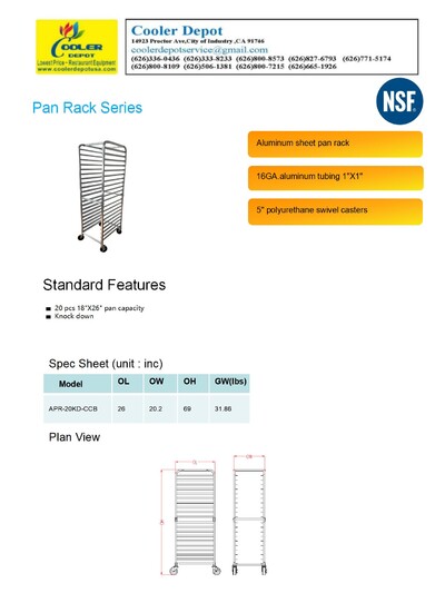 NSF Aluminum Sheet Pan Rack 20 Pan APR-20KD-CCB