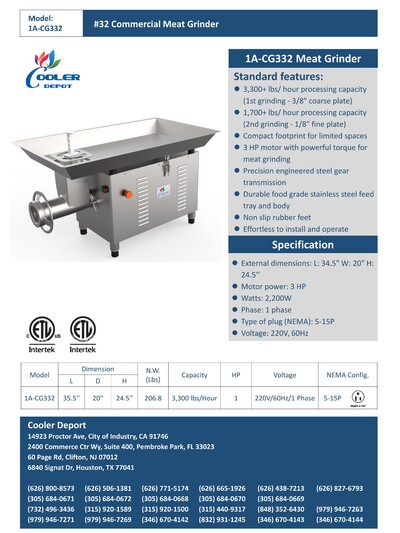 NSF 2200W Commercial Stainless Steel Meat Grinder 1A-CG332