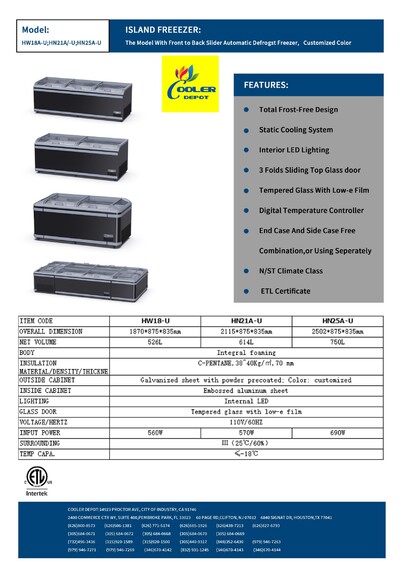 NSF 98 inches Combined Island Freezer Showcase HN25A-U