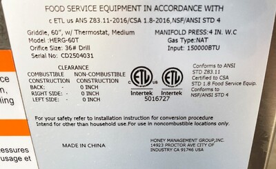 NSF 60 ins Thermostat griddle Medium NG HERG-60T
