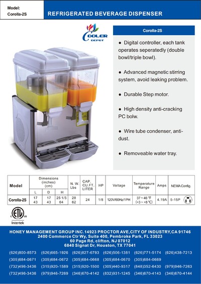 NSF Beverage Dispenser juices Drink Machine Corolla-2S