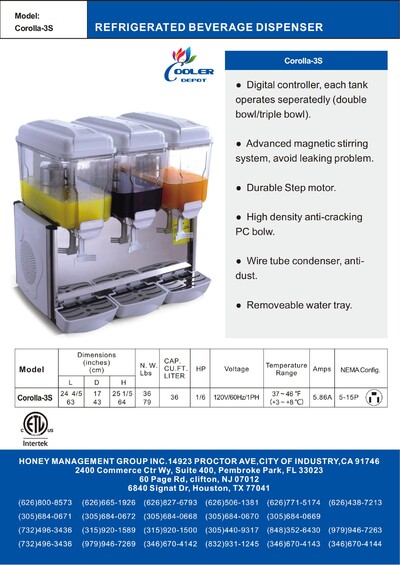 NSF Beverage Dispenser juices Drink Machine Corolla-3S