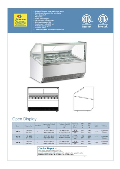NSF Gelato Dipping Cabinet 47 Inches 12 pan DW-12