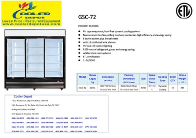NSF 78 ins Three Sliding Door Upright Cooler GSC-72