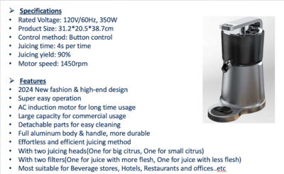 Fruit Juicer Blender  Extractor Orange OR350 CCJ-001