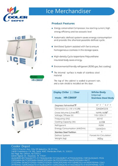 NSF Ice Merchandiser Two Door Ice Storage 200 bags  HR-CB600F