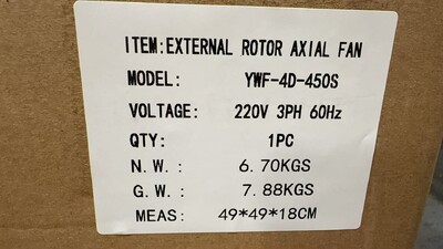 [Parts] HGZ800S/1000S 3PH External rotor Axial Fan YWF-4D-450S