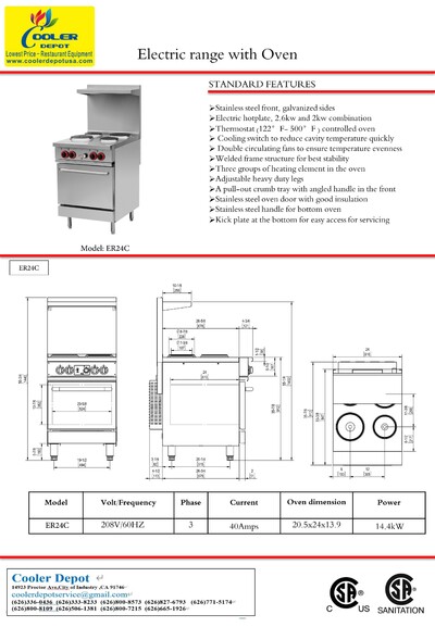 NSF 4 Burner Electric Range With Convection Oven ER24C