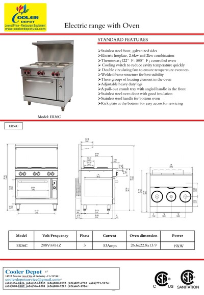 NSF 6 Burner Electric Range With Convection Oven ER36C