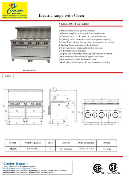 NSF 10 Burner Electric Range With Convection Oven ER60C