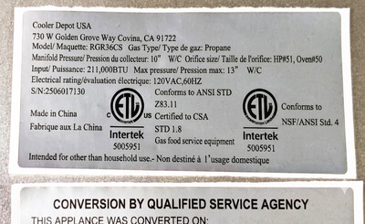 NSF 36 ins 6 Burner Convection Oven Range RGR-36CS