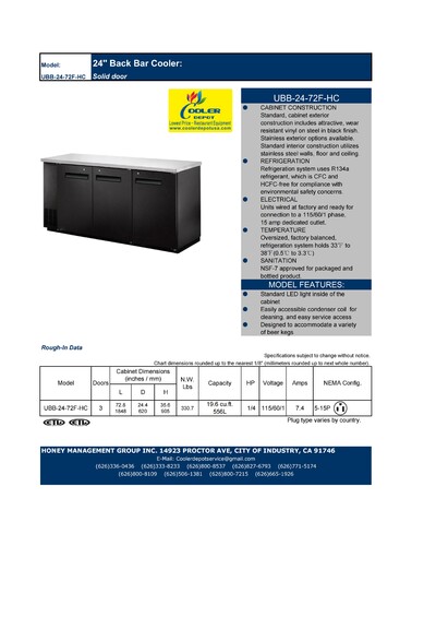 NSF Beer Black Glass Door Back Bar Cooler case  UBB-24-72F-HC