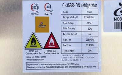 NSF ROLL-IN  Stainless Steel Refrigerator 1 Door C-35BR-DN