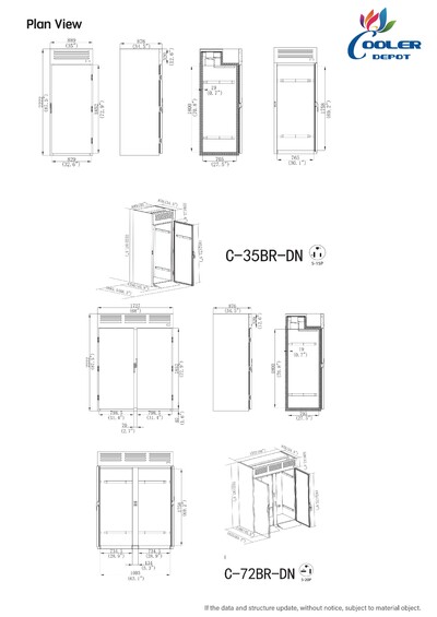 NSF ROLL-IN  Stainless Steel Refrigerator 2 Door C-72BR-DN