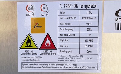 NSF ROLL-IN  Stainless Steel Freezer 2 Door C-72BF-DN
