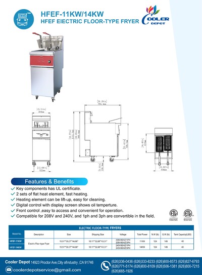 NSF 40LBS Floor Electric Fryer HFEF-11KW