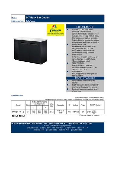 NSF  Beer case Refrigerator 48 ins  UBB-24-48F-HC