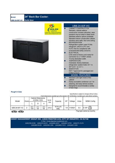 NSF Commercial Beer case Refrigerator 60 ins  UBB-24-60F-HC