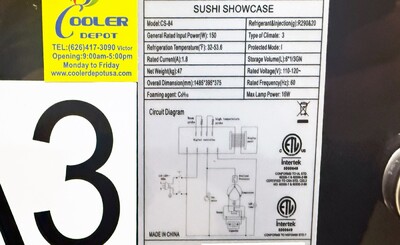 NSF 58 Ins Refrigerated Display Case sushi refrigerator CS-84