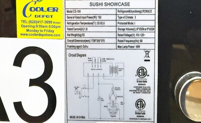 NSF 69 Ins Refrigerated Display Case sushi refrigerator CS-104