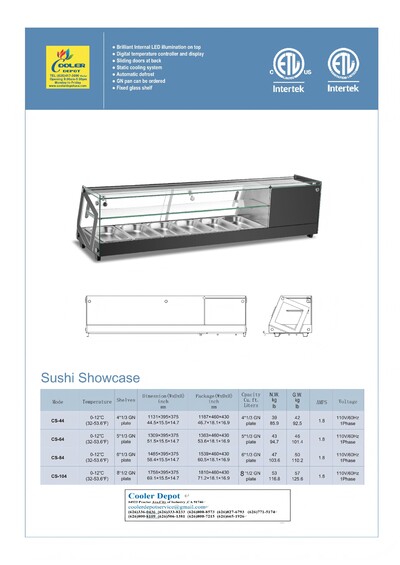 NSF 69 Ins Refrigerated Display Case sushi refrigerator CS-104