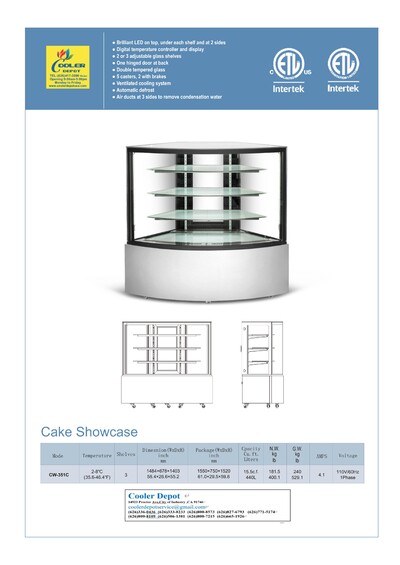 NSF Corner Refrigerated Bakery Display Case CW-351C
