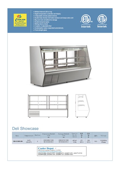 NSF 95 inches seafood raw meat Refrigerated Case CW-1318R-350