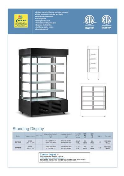 NSF 59 Inches 4 Side Glass Cooler  case Refrigerator  CW-1500