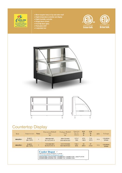 NSF Full Service Countertop Heated Display Case Warmer HW-3PD-1