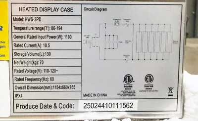 NSF  Full Service Dual Shelf Merchandiser Warmer HWS-3PD