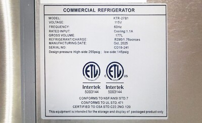 NSF Undercounter Refrigerator 27 ins KTR-27B1