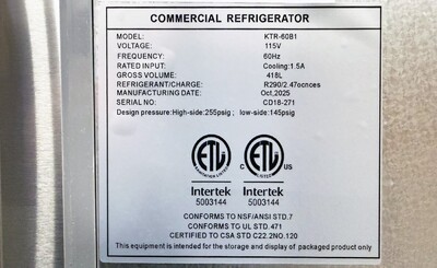 NSF Undercounter refrigerator 60 ins KTR-60B1