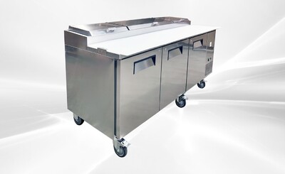 NSF 3 Solid Doors Pizza Prep Table Stainless Refrigerator KBR-93