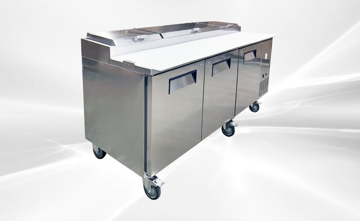 NSF 3 Solid Doors Pizza Prep Table Stainless Refrigerator KBR-93
