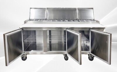 NSF 3 Solid Doors Pizza Prep Table Stainless Refrigerator KBR-93