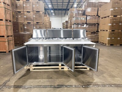 NSF 3 Solid Doors Pizza Prep Table Stainless Refrigerator KBR-93
