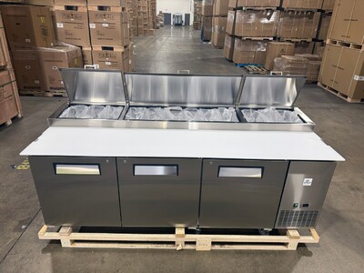 NSF 3 Solid Doors Pizza Prep Table Stainless Refrigerator KBR-93