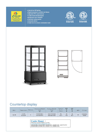 NSF Square 4 Sided Glass Refrigerator Display case Bakery CL-78