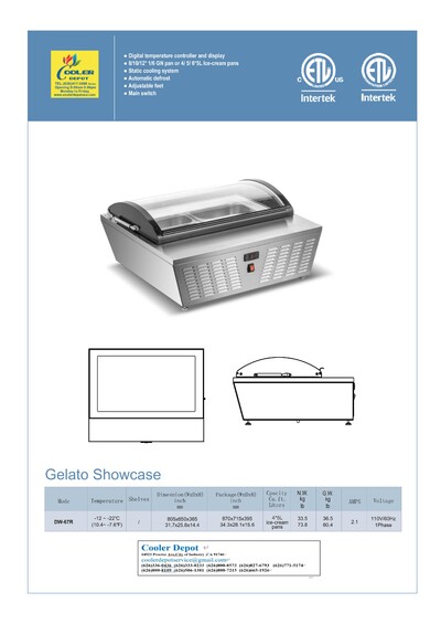 NSF 4 pan Curved Glass Cover Gelato Ice Cream Display DW-67R