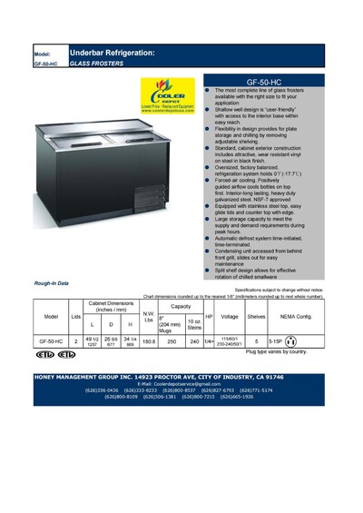 NSF Glass Chiller 49 Ins 240 Mug Capacity Glass Froster GF-50-HC