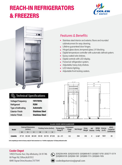NSF One Door Stainless Steel Top Mount Refrigerator E30ARG