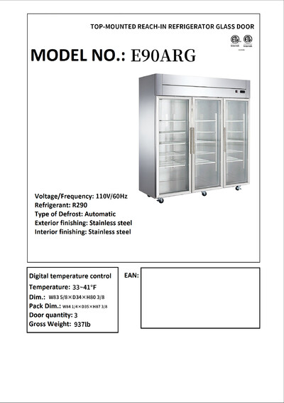 NSF Merchandiser Three Door Top Mount Refrigerator E90ARG