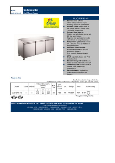 NSF Commercial Undercounter Freezer 72 ins UUC-72F-E-HC