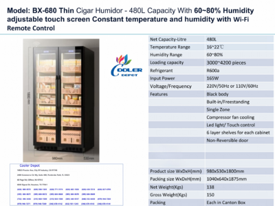 480L Double-Door Cigar Cooler Humidor BX-680 Thin
