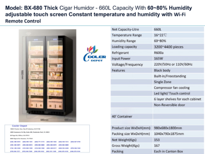 660L Double-Door Cigar Cooler Humidor BX-680 Thick