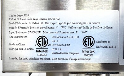 NSF 16 ins Gas Kabab Broiler ECB-16KBS