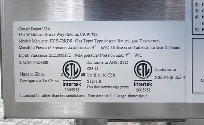 NSF 72 ins Gas Kabab Broiler ECB-72KBS