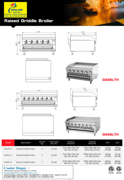 NSF 24 Inches Gas Countertop Raised Griddle Broiler GS24LTH