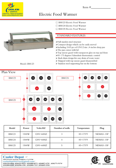 NSF Countertop Electric Food Warmer 4 Wells BM124