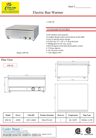 NSF Stainless Steel One Drawer Bun Warmer DW1M